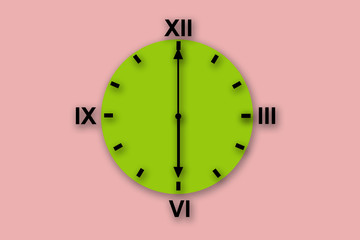 Green clocks on a pink background