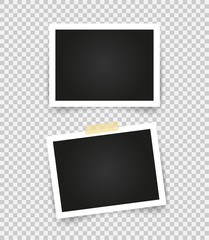 Collection of blank photo frames with adhesive tape, empty space for your photograph. Vector illustration.