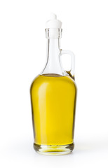 Olive oil in glass bottle isolated on white backgound with clipping path