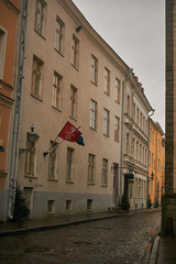 Tallinn, Estonia December 7, 2019 Winter season medieval streets and old town architecture of Estonian capital