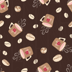 Morning Coffee Mug and Coffee Beans vector Seamless Pattern