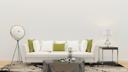 sofa and wall living room interior wood floor. 3d rendering Background mock up