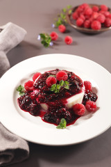 panna cotta with berry fruit in plate