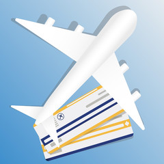 illustration of flight ticket with airplane. Air travel banner vacation concept design. Banner with airplane and vacation tickets