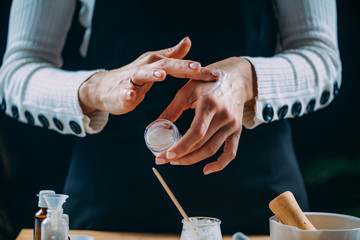 DIY Cream at Home - Woman Applying Homemade Hand Cream onto her Hands