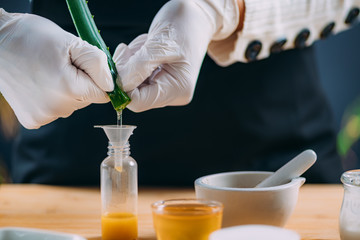DIY Cream at Home - Squeezing Aloe Vera Gel for Homemade Beauty Cream Preparation