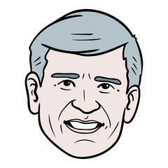 Male head with gray hair.  old businessman, friendly, smiling, isolated, vectors.
