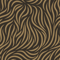 Fototapeta premium Vector seamless texture of swamp flowers from smooth lines on a dark background. Pattern for printing on fabric or wrapping paper. Simple ornament in linear style.