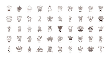 plants inside pots line style icon vector design