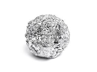 Tinfoil ball, isolated on white background. Isolated object of aluminum foil or silver paper.