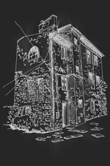 Vector sketch of old house in Pula, Croatia. Retro style.Print