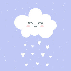 Cute cloud on purple background. Vector illustration.
