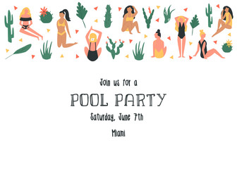 Pool, beach party invitation template, card, poster