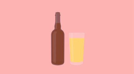 Vector Isolated Illustration of a Bottle and a Glass of Beer