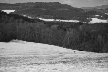 winter landscape with lake and snow