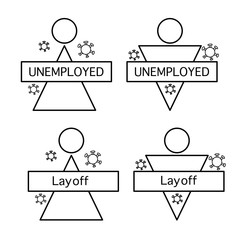 The icon shows the dismissed employee from the effect of the Covid-19 virus. Unemployed symbol.