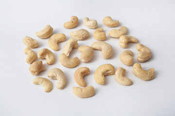 Cashew nuts against a white background
