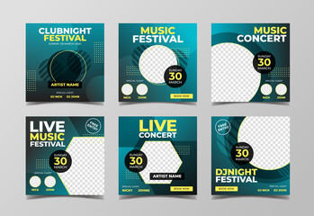 Music festival square banner for social media post template