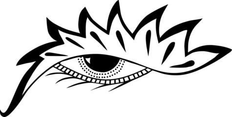  Vector graphics. Decorative, abstract element in the form of an eye. Black and white drawing.
