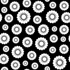 Creative seamless Floral vector pattern. White chamomile on a black background. Monochrome. For the original, decorative flower backdrop for greeting cards, flyers, packagings, prints, textiles, etc.