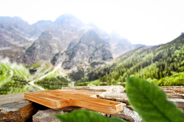 Desk of free space and blurred background of spring 