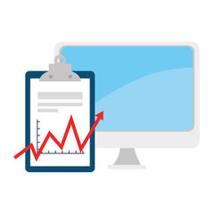 computer with document and arrow up vector illustration design