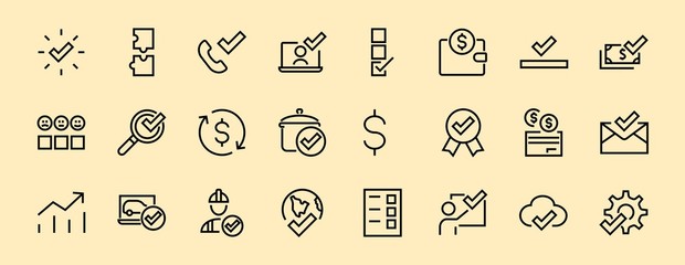 A simple set of claim related vector ICON lines. Contains icons such as file uploaded, received document, read message, receive call and more. Editable Bar. 48x48 Pixel Perfect
