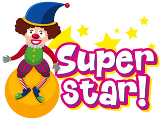 Font design for word superstar with happy clown