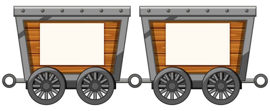 Two carts with metal wheels on white background