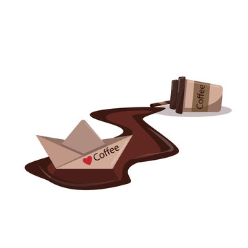Fototapeta Overturned cup of coffee. Spilled coffee. The concept of love for coffee. Vector illustration