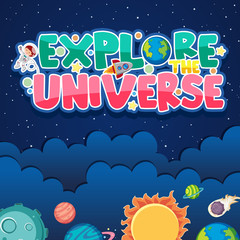 Poster design with many planets in solar system background