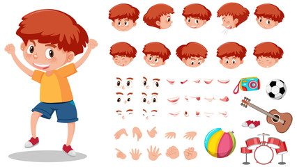 Set of kid character with different expressions on white background