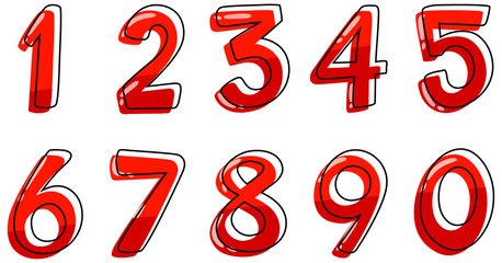 Font design for numbers one to zero on white background