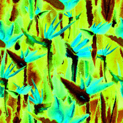 tropical jungle exotic floral print bright vivid seamless pattern endless repeat vibrant