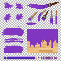 Different design of watercolor painting in purple on white background