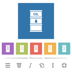 Oil barrel flat white icons in square backgrounds