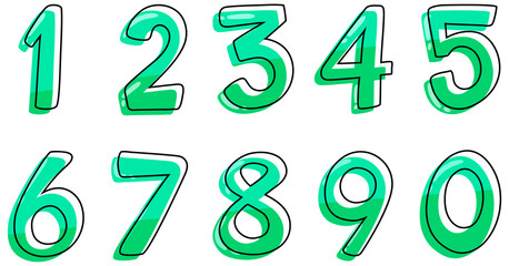 Font design for numbers one to zero on white background