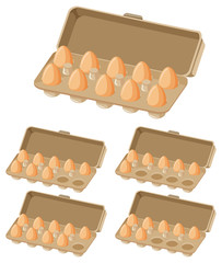 Set of cartons of eggs with different numbers of eggs in it