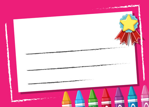 Background design template with cryons on pink wall