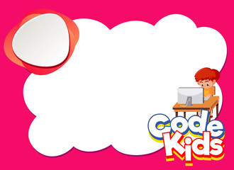 Background design template with boy working on computer