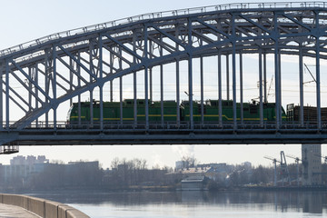 St. Petersburg - March 18, 2020: Railway bridge over the Neva river. 