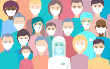 Coronavirus in China. Novel coronavirus (2019-nCoV), people, doctor, nurse in white medical face mask. Concept of coronavirus quarantine vector illustration pattern.