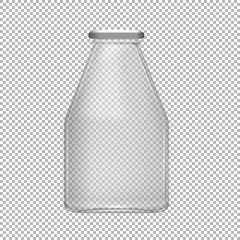One empty glass bottle on transparent background