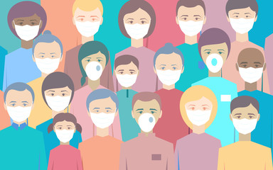 Coronavirus in China. Novel coronavirus (2019-nCoV), people in white medical face mask. Concept of coronavirus quarantine vector illustration. Pattern.