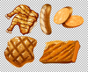 Grilled meats on transparent background