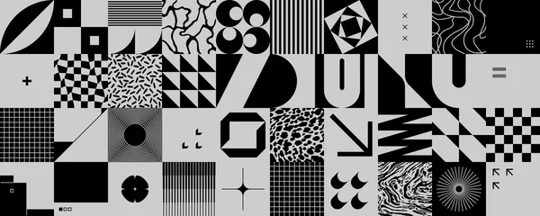 Behang Zwart wit geometrisch modern Monochroom abstract vectorpatroonontwerp