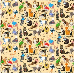 Seamless Pattern with Cats Dressed In Costumes