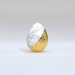 3D render of Golden and marble Easter egg and bright background. Minimalistic contemporary style.