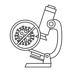 microscope with particle covid 19 in forbidden sign vector illustration design