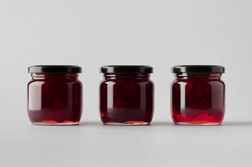Cherry Jam Jar Mock-Up - Three Jars